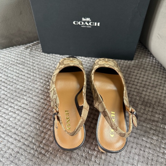 Coach Brown Wedges Signature designer heels with box gold shoes size 9 tan cork - Picture 7 of 10